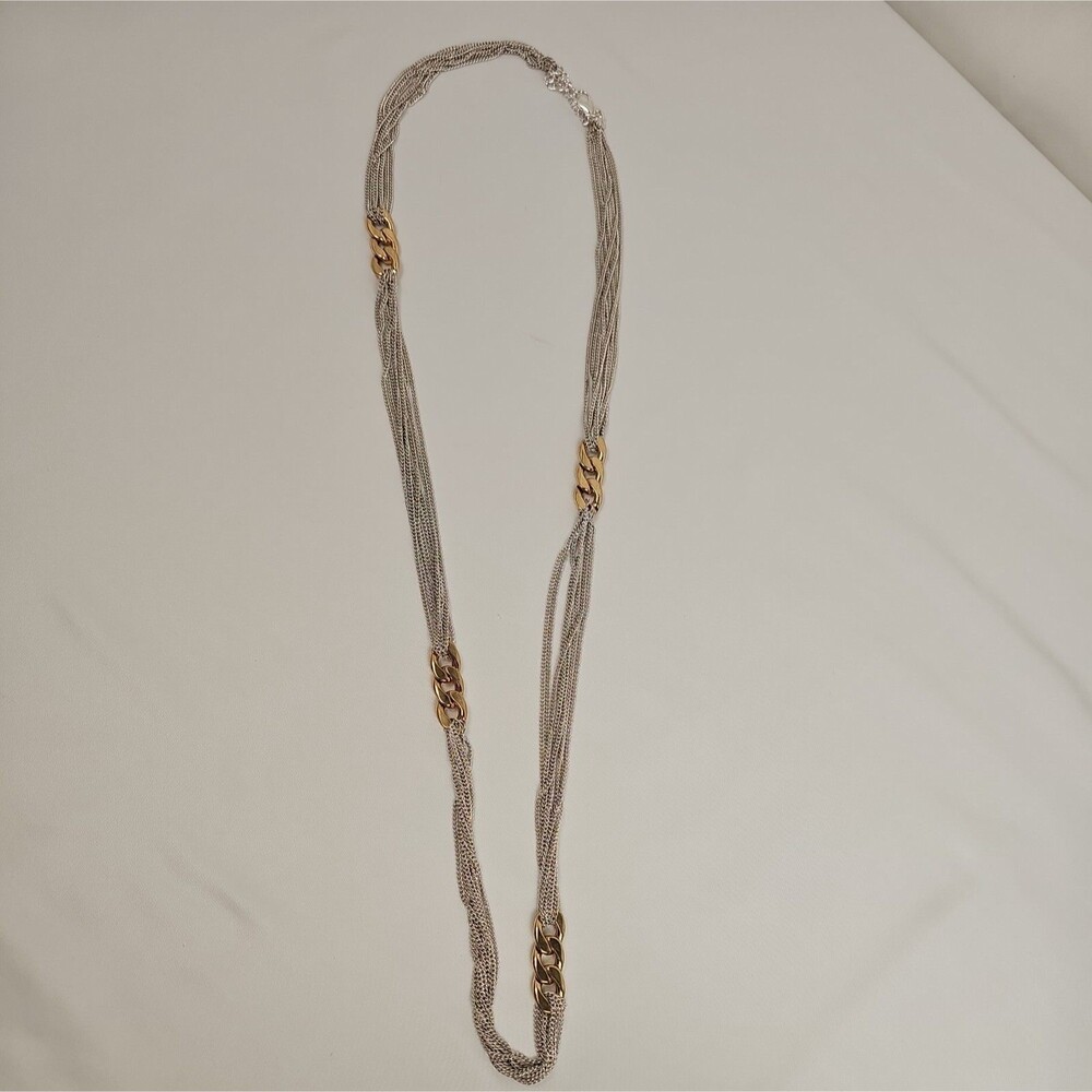 Premier Designs Multi Strand Necklace Silver Gold Tone 34 Inch
